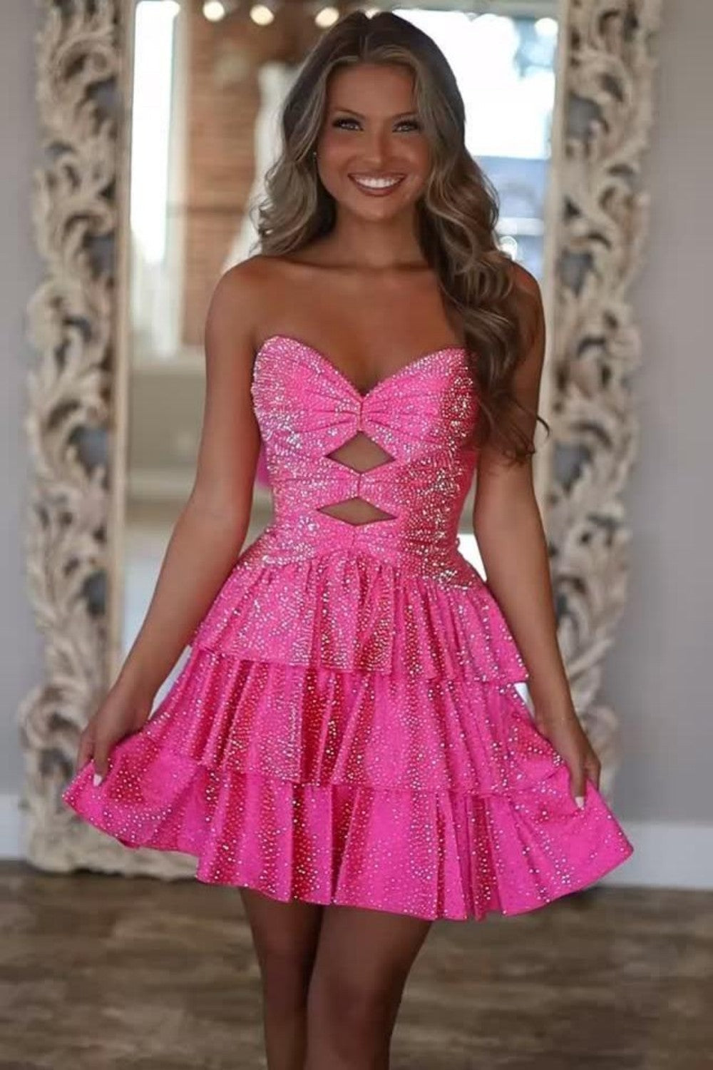 Sparkly A Line Sweetheart Orange Short Homecoming Dress with Beading Keyhole