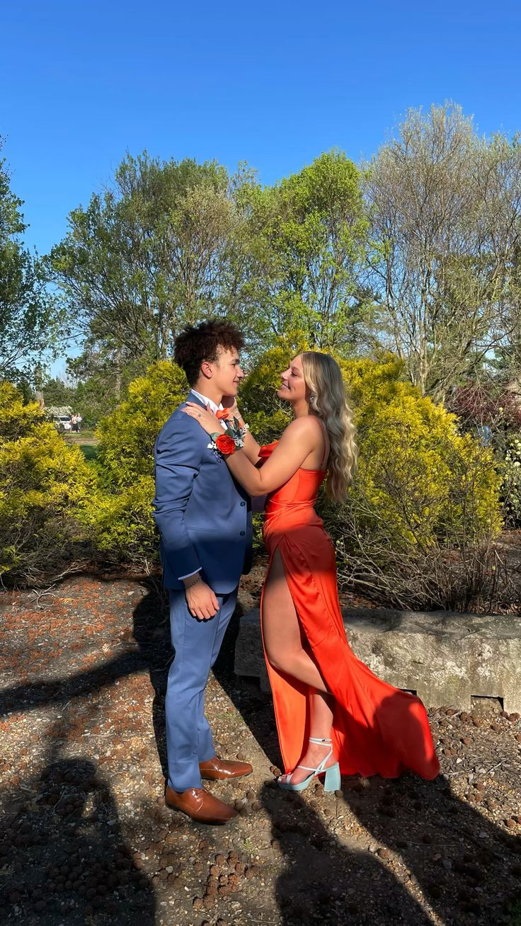 Simple Orange Prom Dress With High Slit,Senior Prom Gown