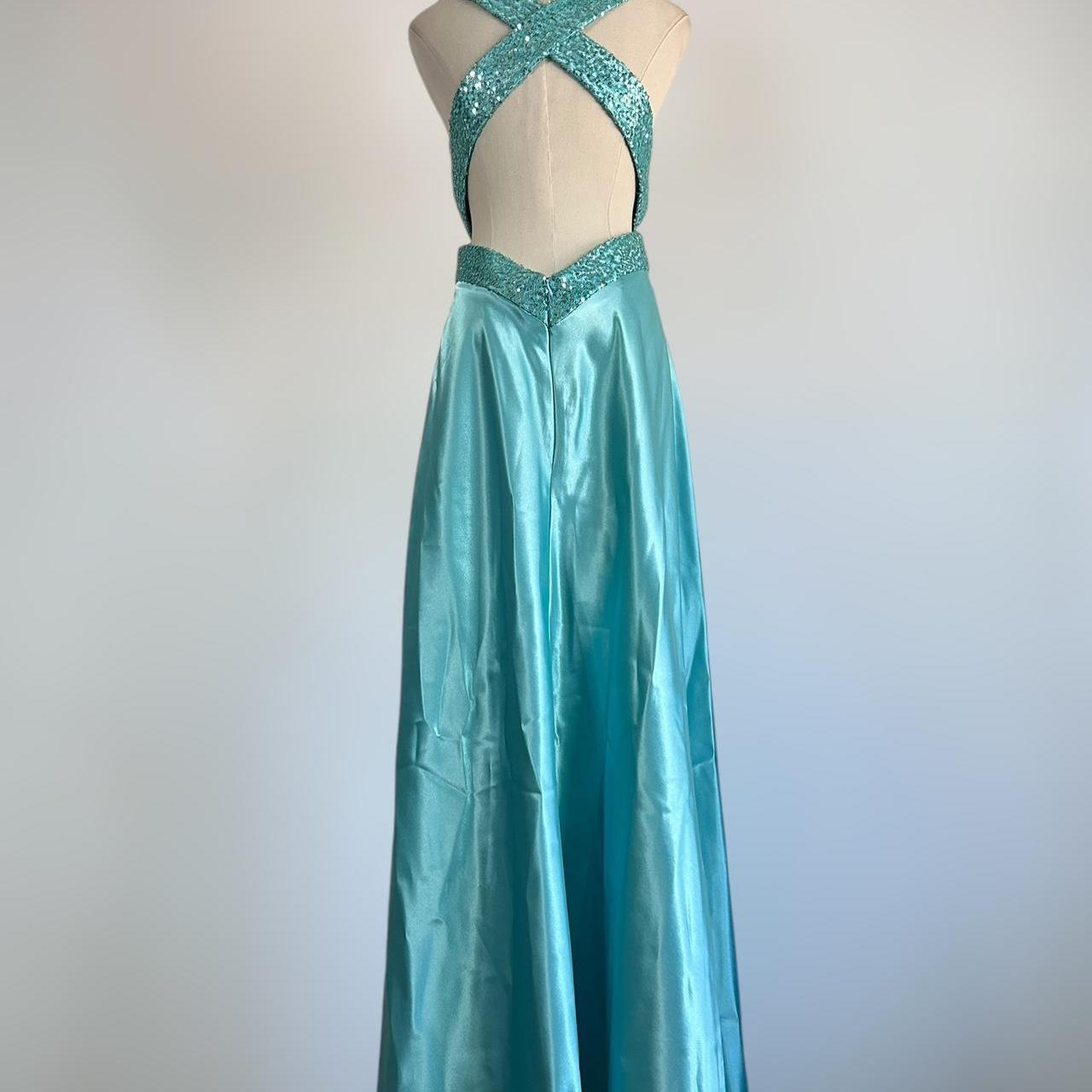 Gorgeous Blue Satin Sequins Backless Party Prom Dress,Formal Evening Dress