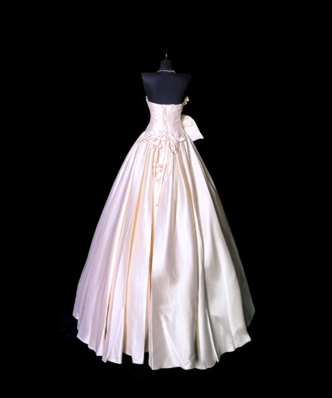 Cute Strapless Bow Satin Long Birthday Party Dress Evening Dress