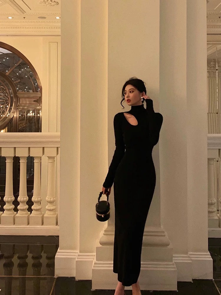 Sexy Sheath High Neckline Black Long Sleeves Prom Dresses Birthday Outfits