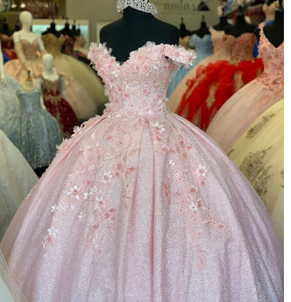 Pink ball gown Party Dress Elegant Long evening gown Sweet 16 Dress Quince Dresses