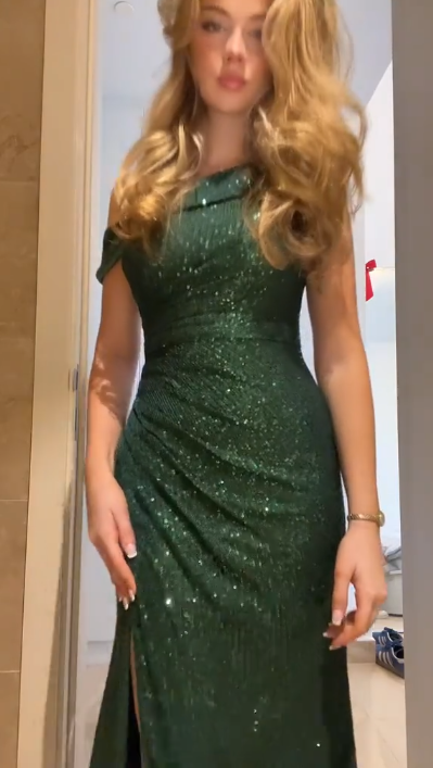 Vintage Green Off The Shoulder Sequin Slit Mermaid Evening Dress Long Wedding Guest Dress