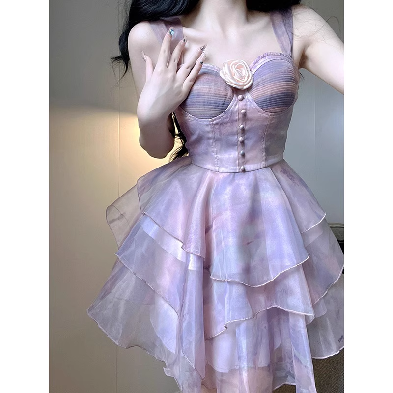 Cute Ball Gown Straps Lilac Short Cocktail Dresses Birthday Outfits