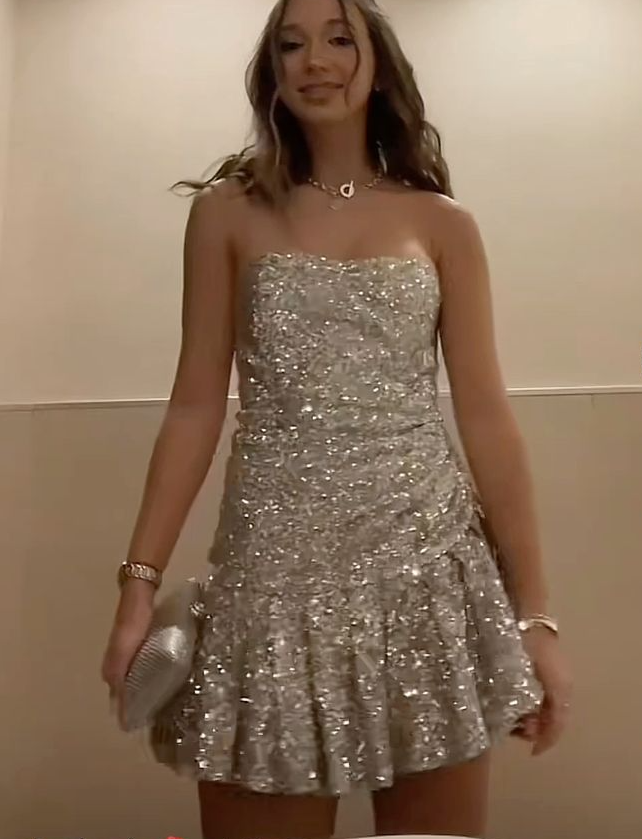 Vintage Sheath Strapless Layered Ruffle Mini Dresses Sequin Homecoming Dress