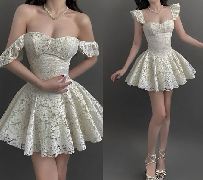 A Line White Lace Off Shoulder Short Evening Dress Cocktail Dresses Short Party Dress