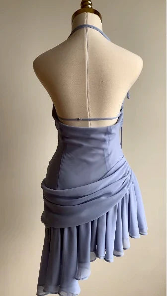 Elegant Irregular Blue Chiffon Mini Party Dress Formal Homecoming Dress