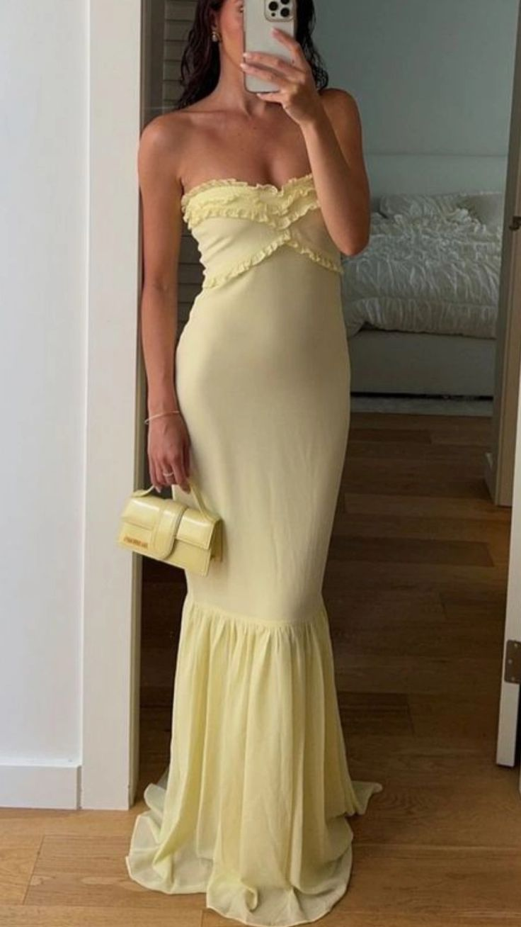 Cute Sweetheart Neck Yellow Chiffon Mermaid Evening Dress Formal Wedding Guest Dress