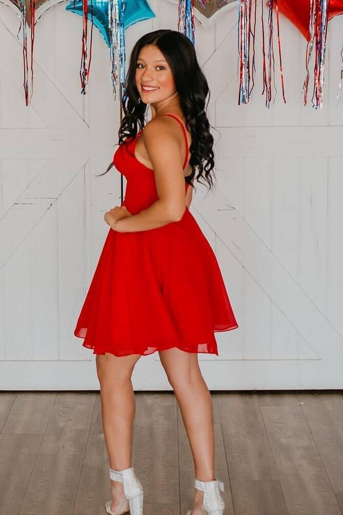 Straps Red Chiffon A-line Homecoming Dress