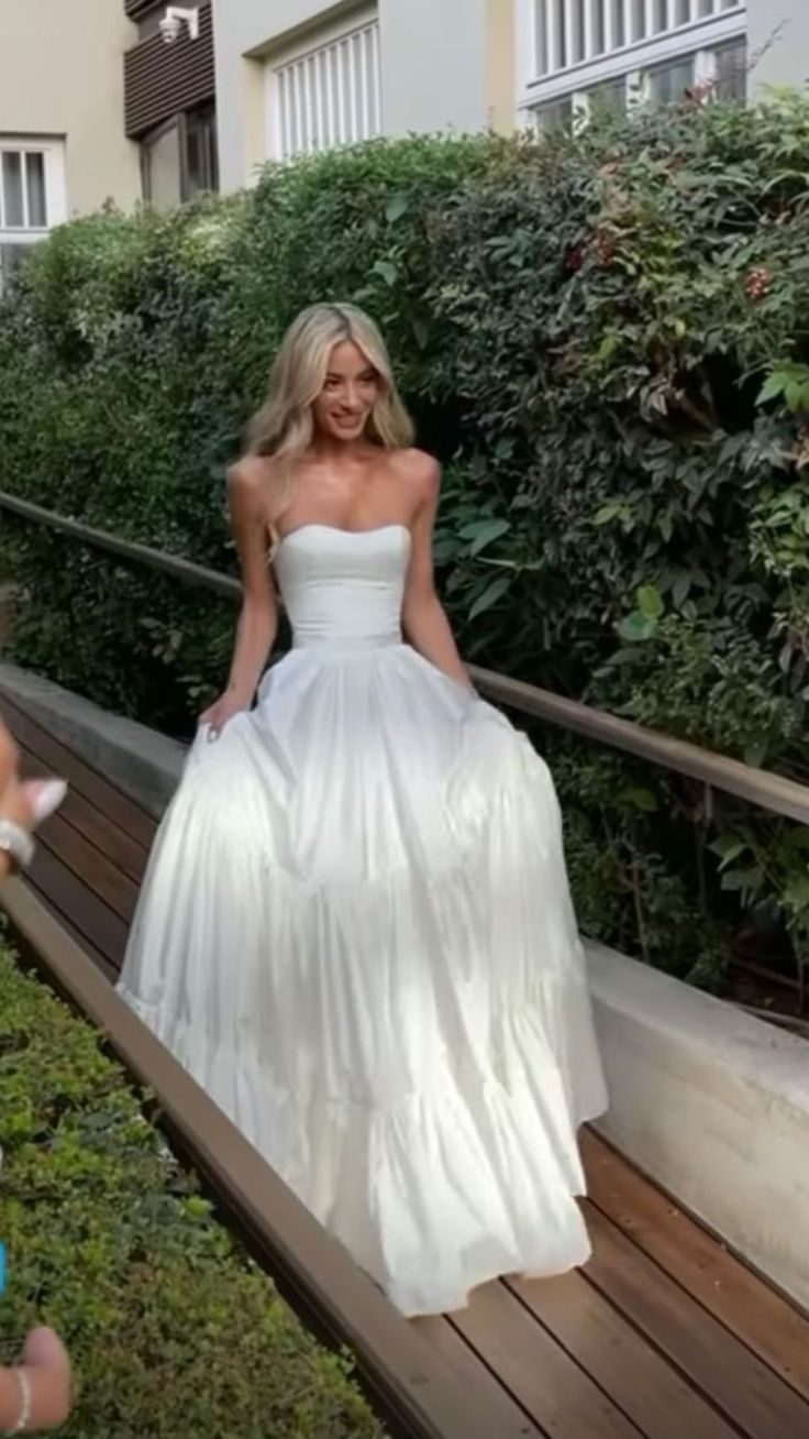 Beautiful White Strapless Wedding Dress A Line Prom Dress