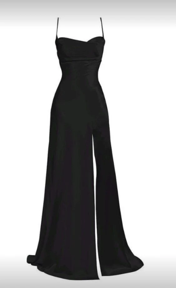 Simple Blue Spaghetti Straps Prom Dress With Split