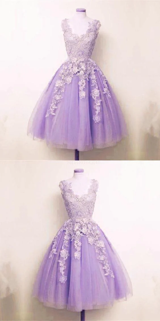 Appliques Homecoming Dress Lilac Tulle Lace Appliques A-line Short Homecoming Dress
