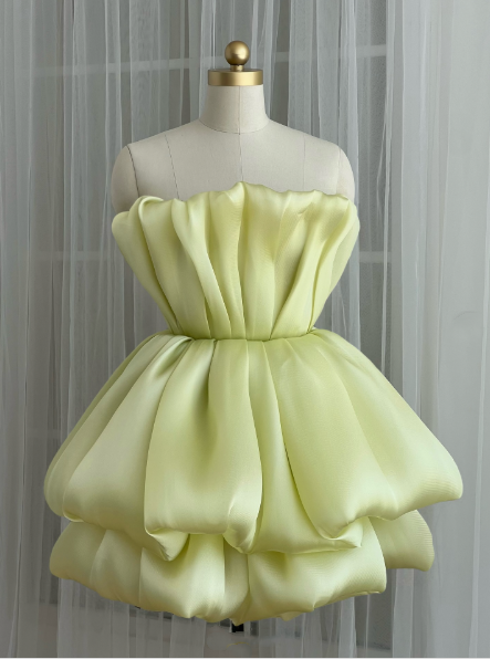 Chic Light Green Strapless Layered A Line Formal Graduation Homecoming Dress Short Prom Dress
