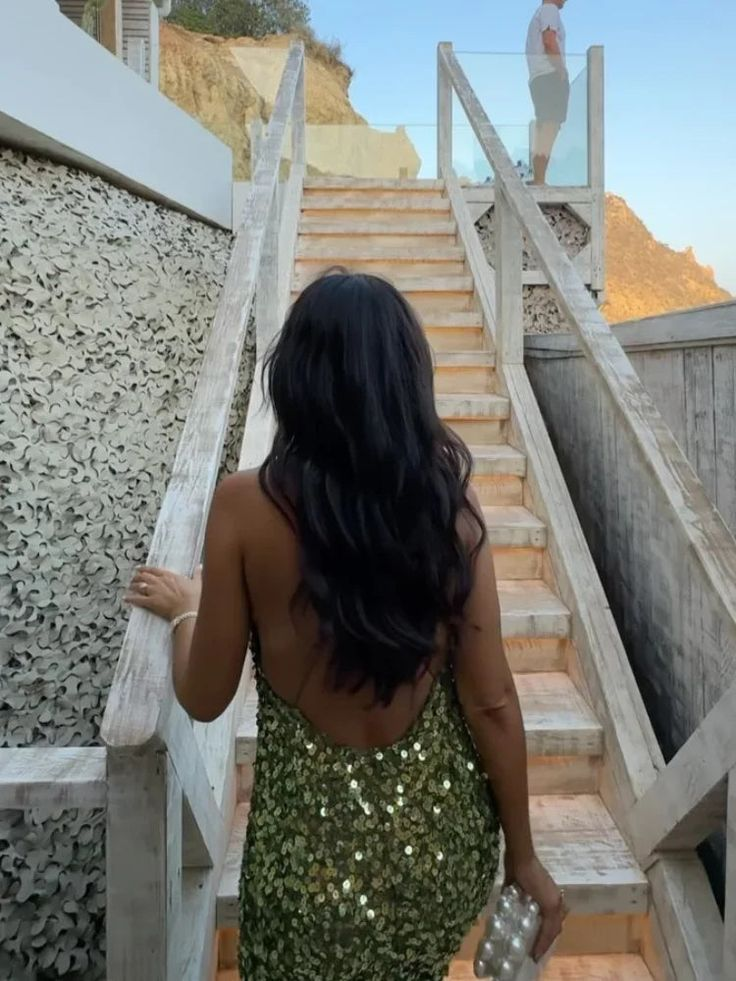 Gorgeous Green Sequins Backless Sheath Evening Dress V Neck Long Party Prom Dress