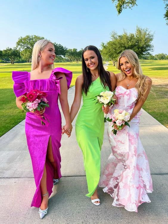 Classy Pink Mermaid Print Floral Evening Dress Prom Dress