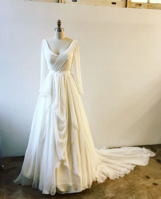 White Prom Dress,Long Sleeve Prom Dress,Fashion Prom Dress