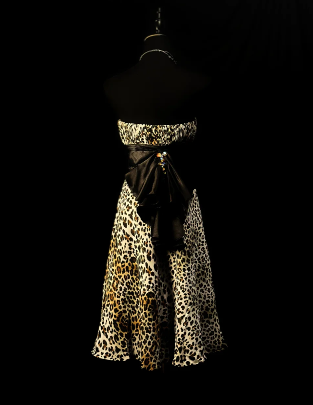 Vintage Leopard Chiffon Beaded Homecoming Dress Strapless Cocktail Dress