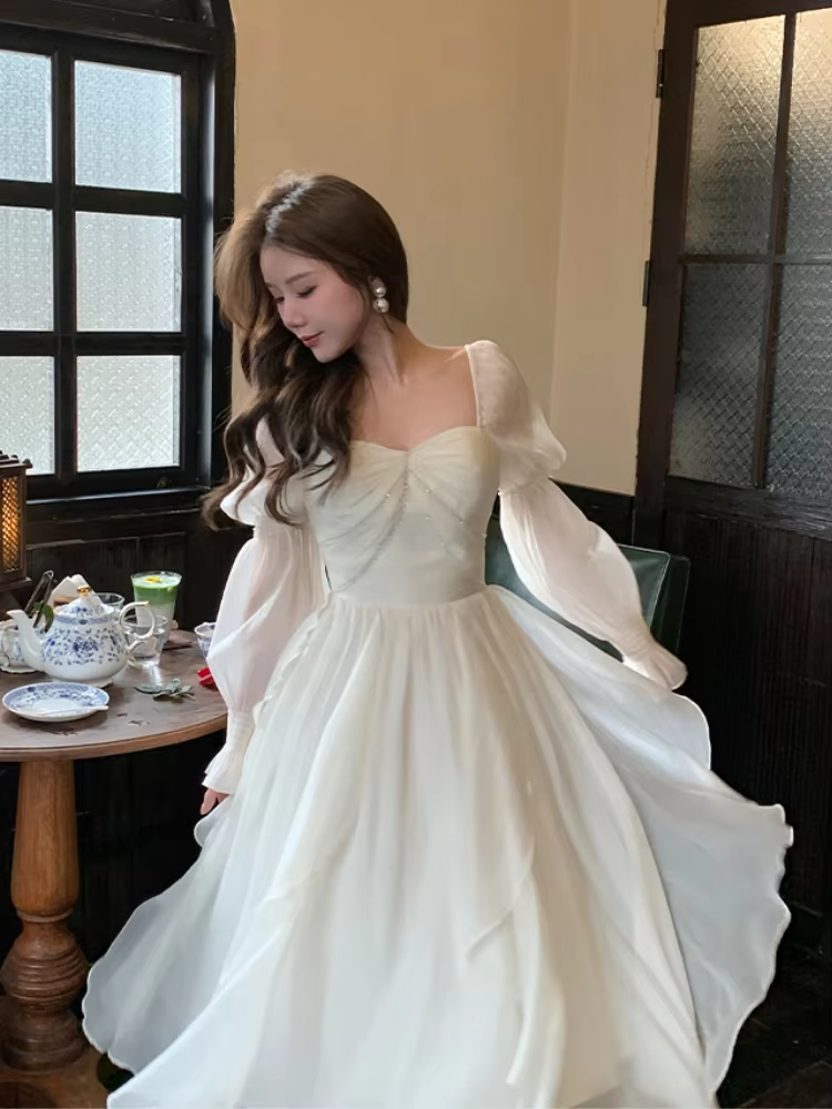 Women Casual Princess Party Dress Vintage A-line Birthday Dress Evening Dress