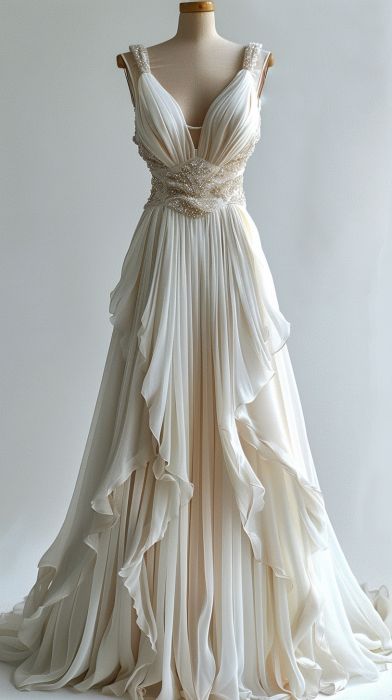 Ivory Beaded A-line Evening Gown Long Evening Party Prom Dresses Wedding Dresses