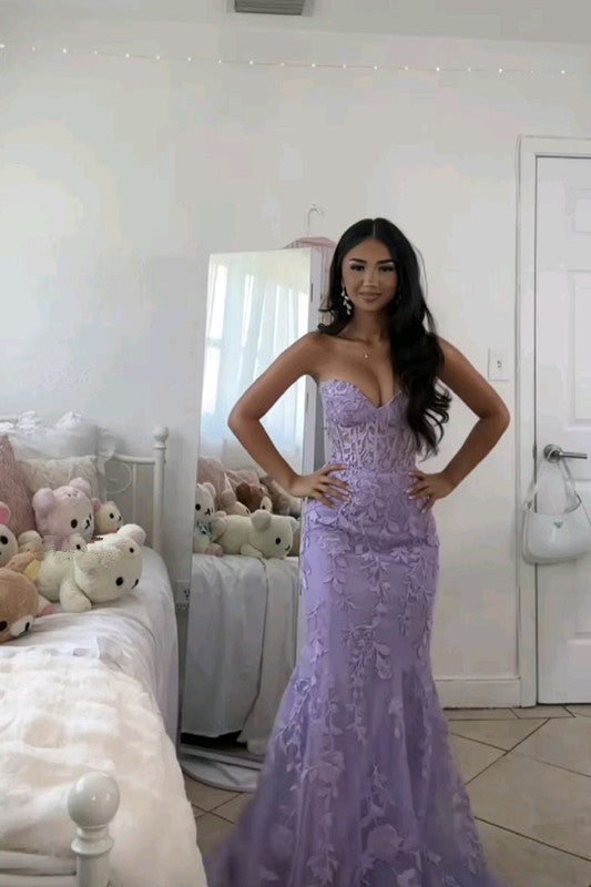 Lace Mermaid Dress Long Sweetheart Formal Evening Lace Up Back Party Dress