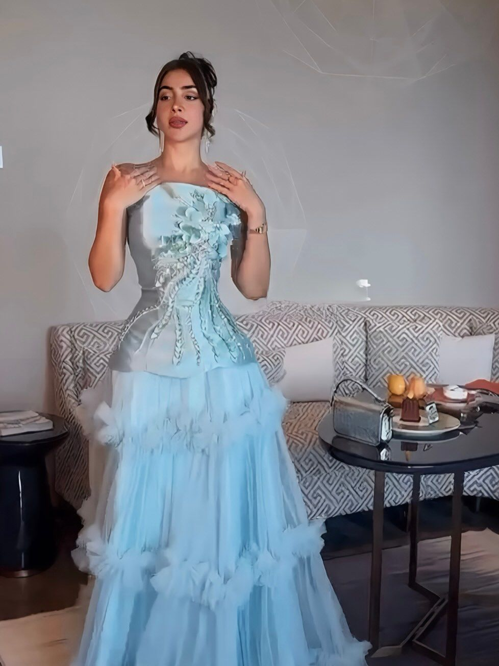 Pretty Blue Strapless Satin Tulle Appliques Mermaid Evening Dress Long Prom Dress
