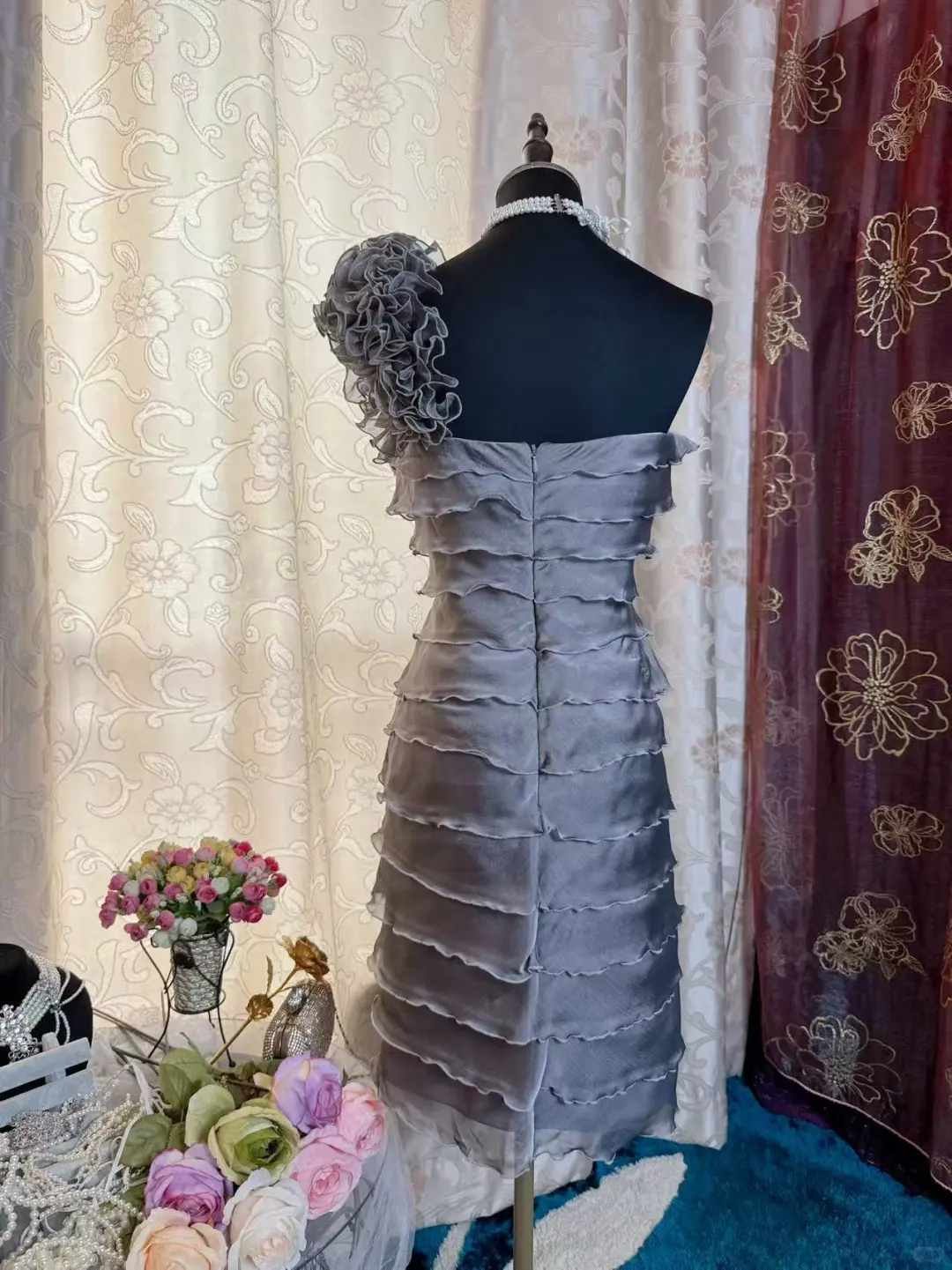 Vintage One Shoulder Gray Chiffon Sheath Cocktail Dress Formal Graduation Homecoming Dress