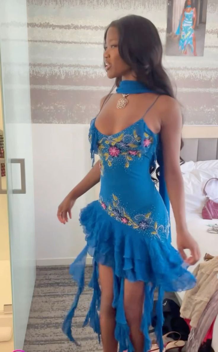 Blue Spaghetti Straps Short Prom Dress Blue Sexy Evening Dress