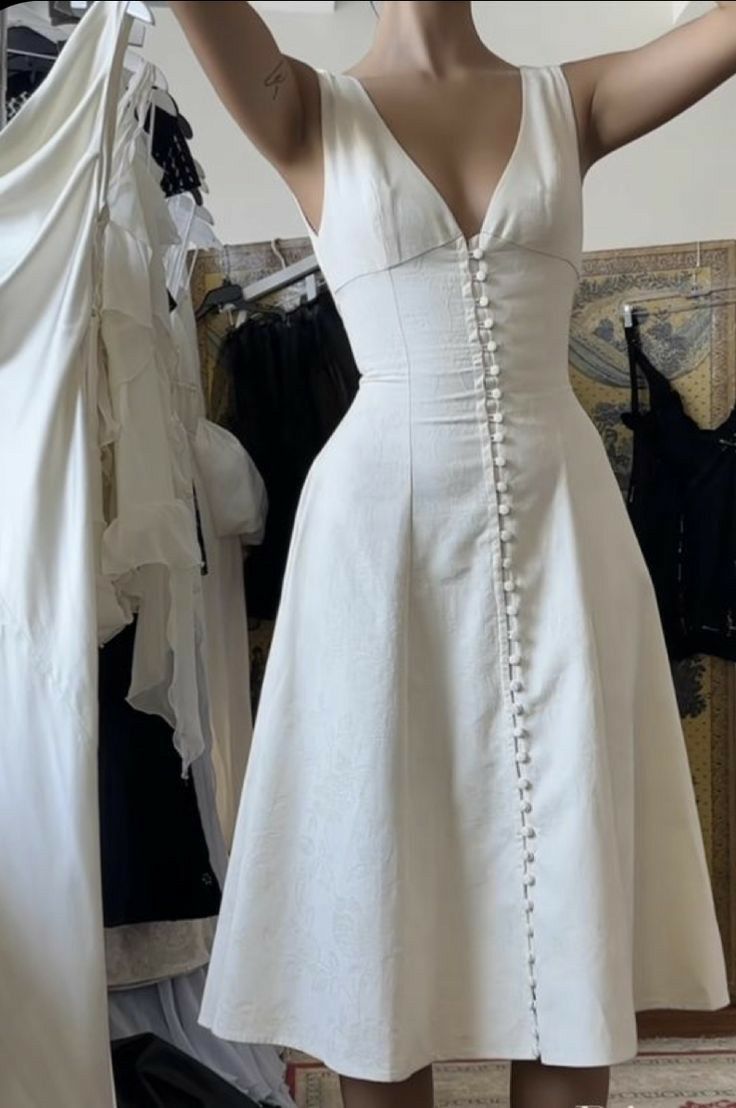 Elegant A line Prom Dress V Neck White Evening Dress