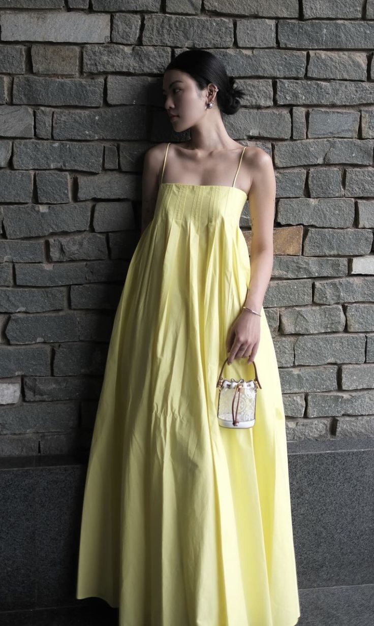 Yellow Spaghetti Straps Elegant A line Prom Dress Yellow Evening Dress