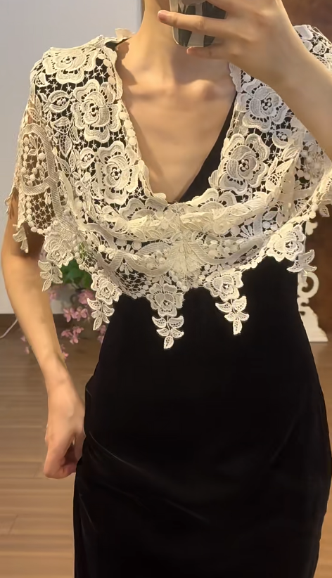 Black Mermaid Prom Party Dress White Lace Evening Dress Birthday Outfit