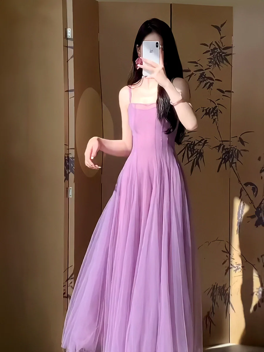 A Line Purple Tulle Long Prom Dress Sexy Evening Dresses
