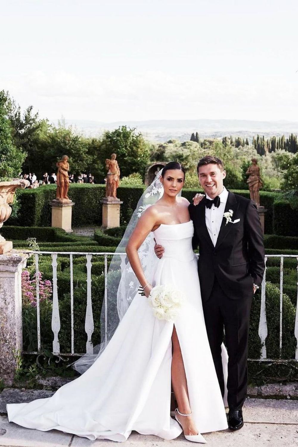 Charming A Line Strapless White Long Wedding Dresses with Split Front