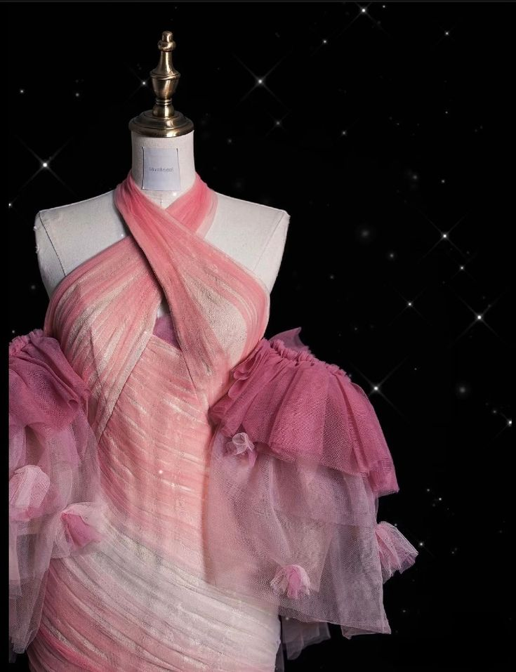 Pink Halter Tulle Lace Appliques Prom Dress Long Mermaid Evening Dress