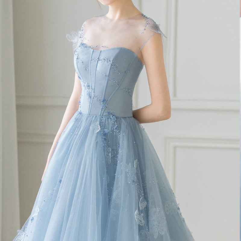 Cute blue tulle short prom dress evening dress