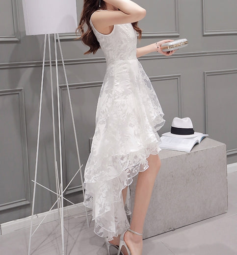 High Low Wedding Dresses A-line Asymmetrical Ivory Sexy Lace Bridal Gown Party Dress