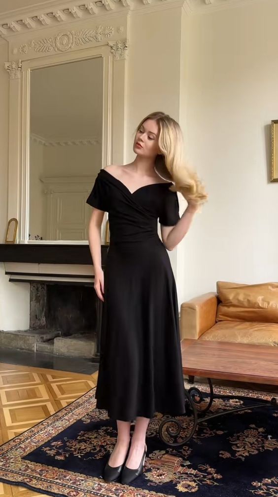 Black Off The Shoulder Prom Dresses, Ankle Length Evening Gown