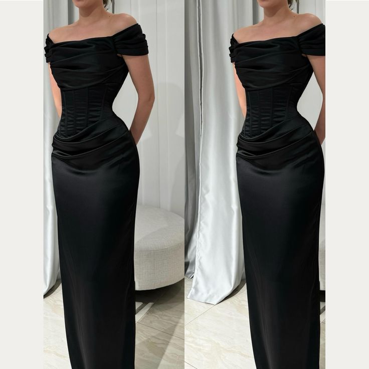 Black Off The Shoulder Prom Dresses,Floor Length Evening Gown