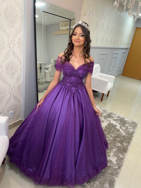 Purple shiny princess 15 year old dress Evening Dress