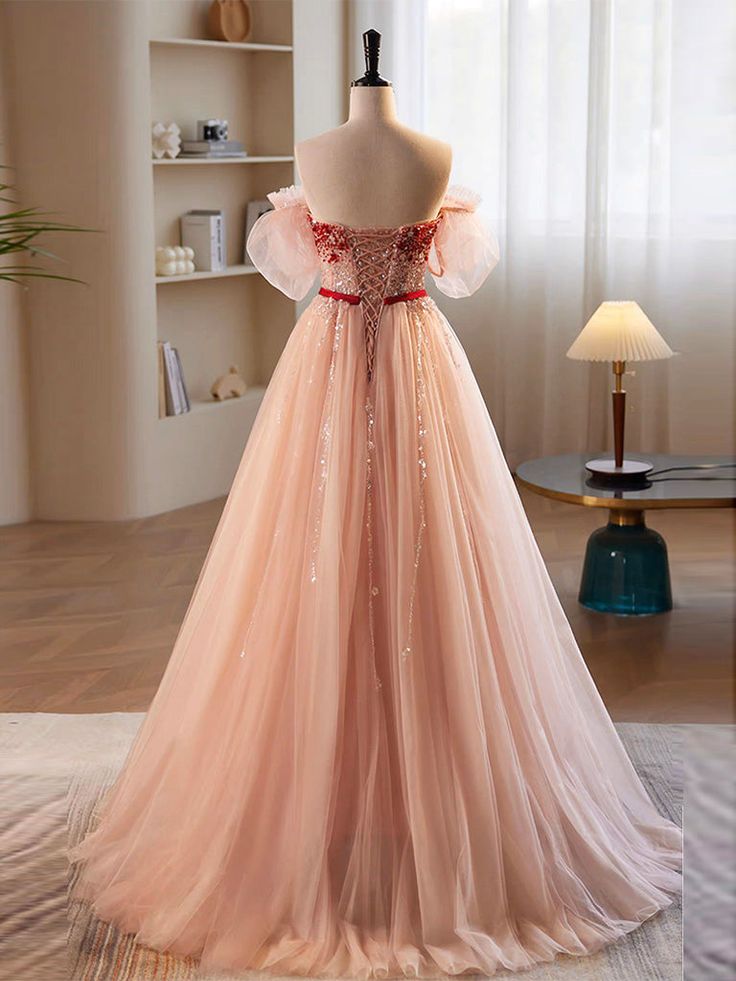 A-Line Sweetheart Neck Sequin Tulle Long Prom Dress, Formal Dress