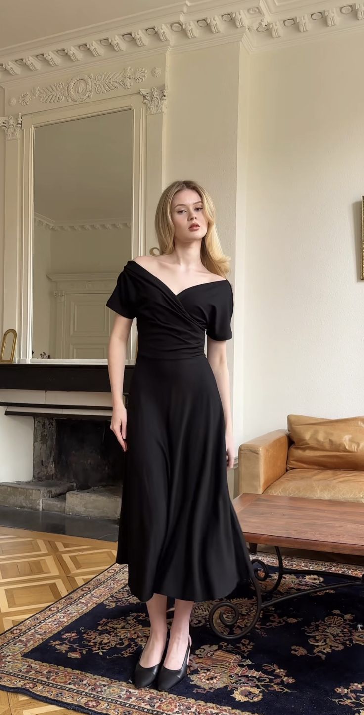 Black Off The Shoulder Prom Dresses, Ankle Length Evening Gown