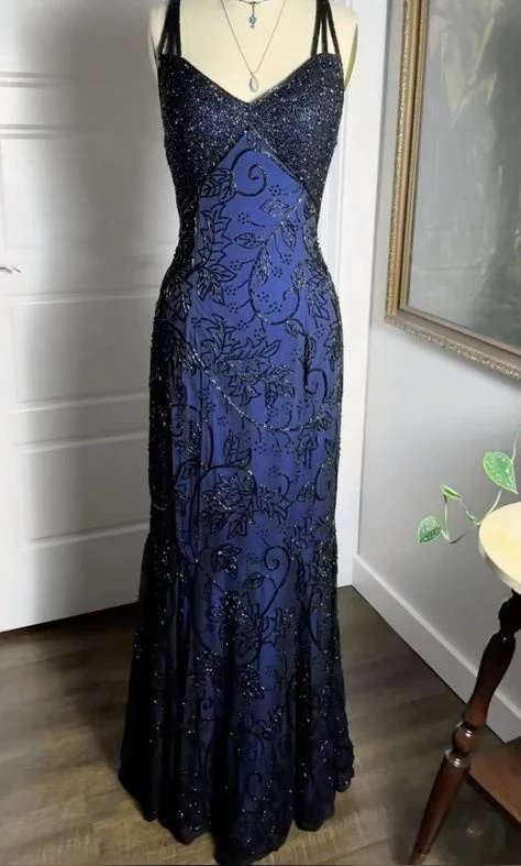 Beaded Vintage Long Prom Party Dresses Formal Dress Graduation Dress