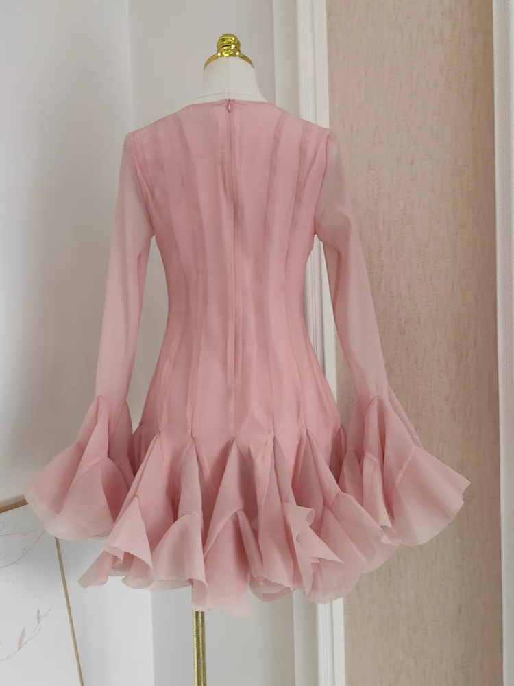 Cute Sheath Scoop Neckline Pink Long Sleeves Short Homecoming Dresses Birthday Outfits