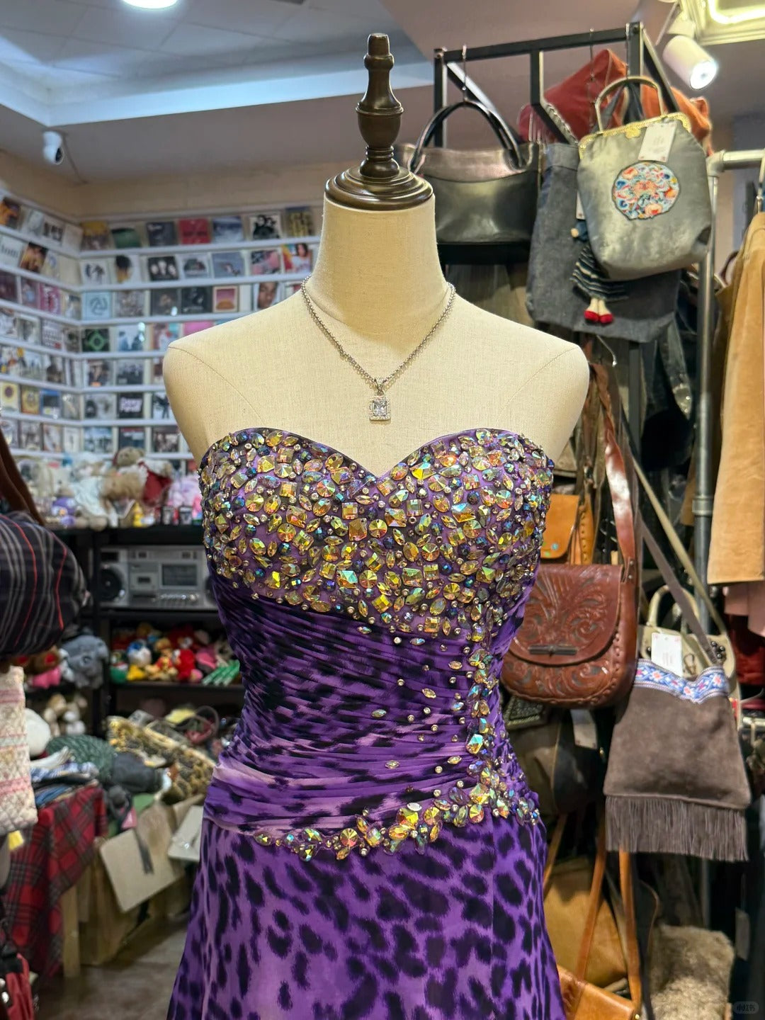 Wild Purple And Black Leopard Print Mermaid Strapless Chiffon Long Prom Dress Evening Dress