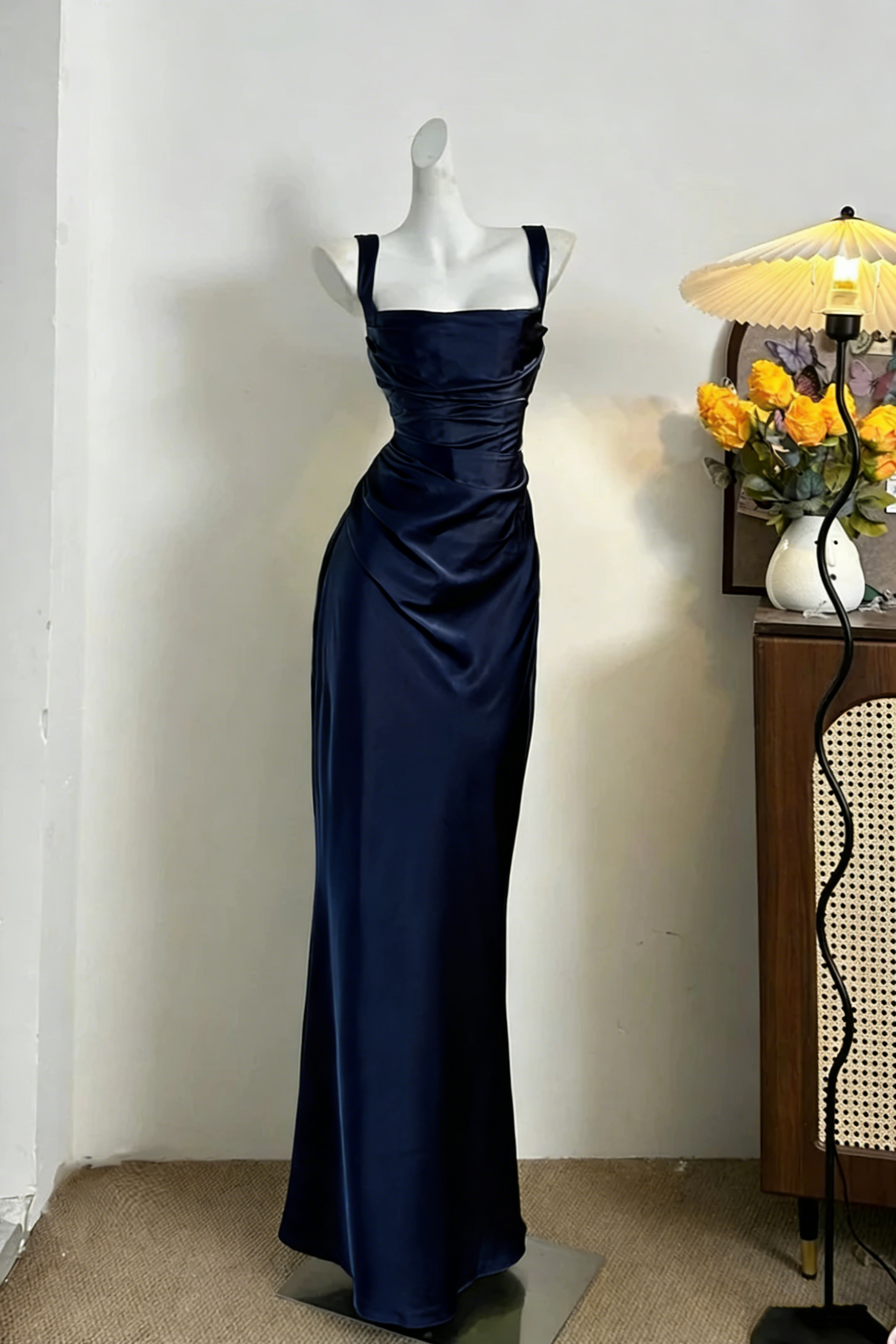 Classy Green Satin Mermaid Long Wedding Guest Dress Formal Birthday Prom Dress Party Dress