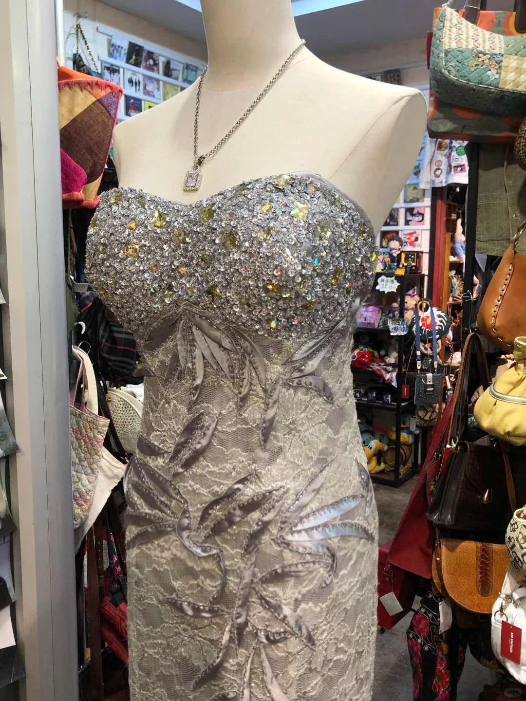 Elegant Grey Mermaid Strapless Sequined Lace Long Prom Dress Evening Dress