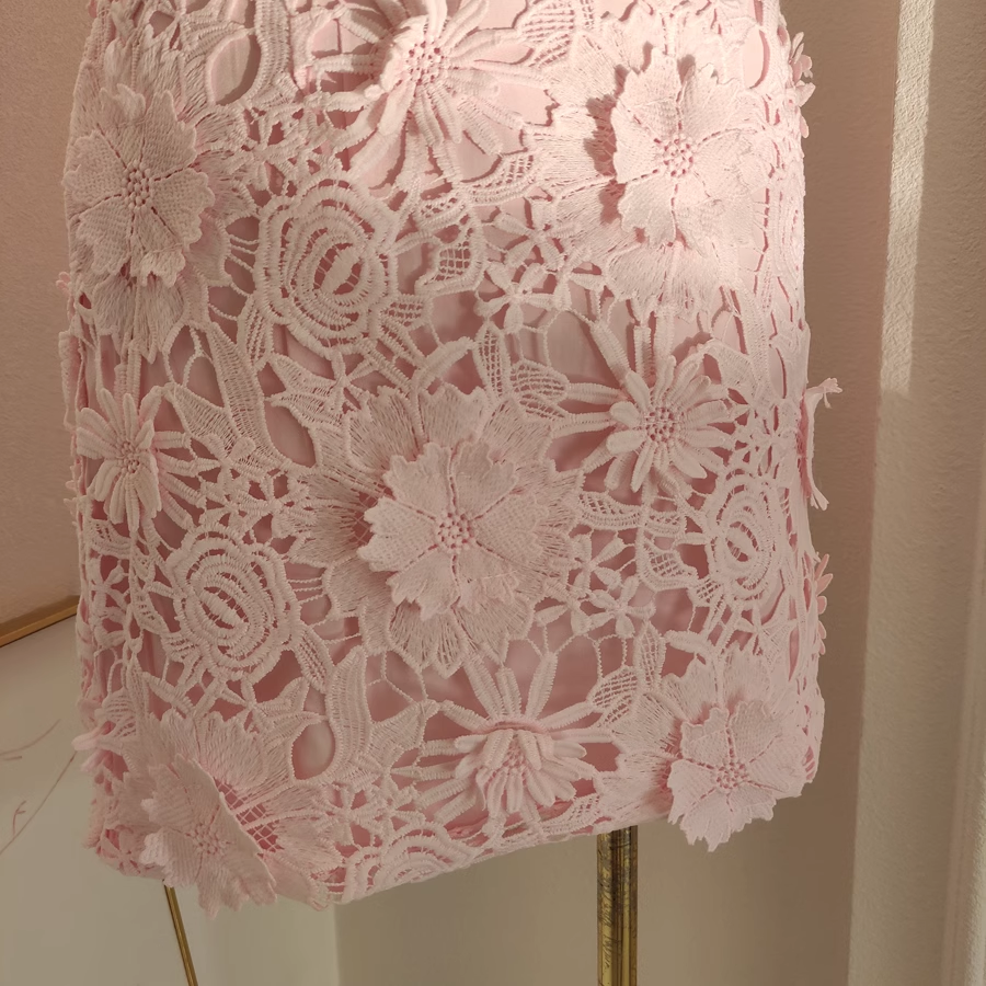 Sexy A Line Spaghetti Straps Pink Lace Vacation Dresses Short Birthday Outfits