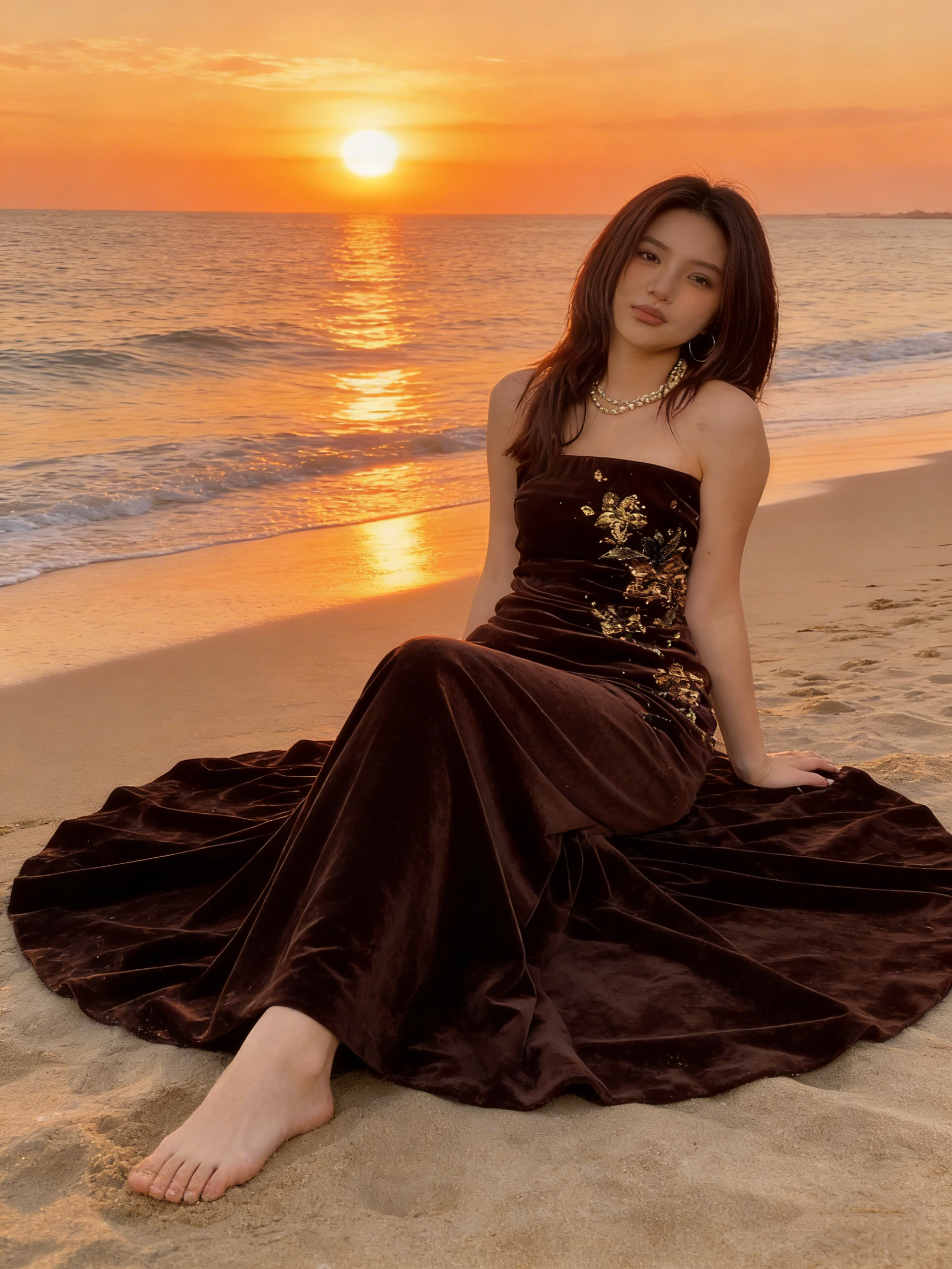 Vintage Strapless Brown Velvet Sequin Beaded Mermaid Party Dress Long Wedding Guest Dress