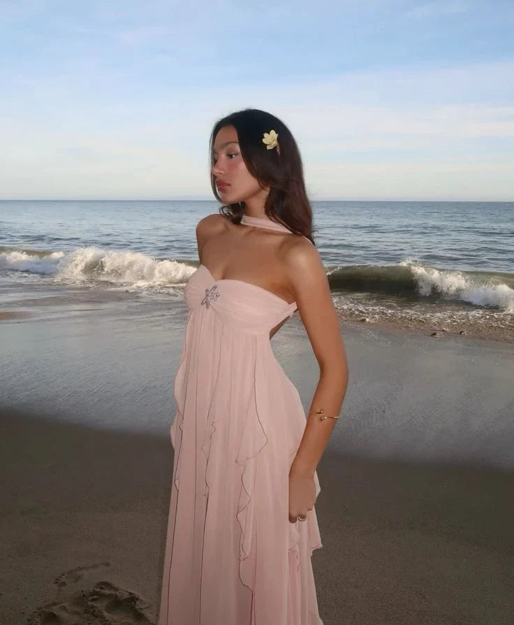 Elegant Halter Long Chiffon Prom Dress Evening Dress