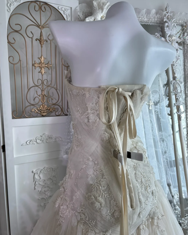 Sweetheart Beige Tulle Prom Party Dress Evening Dress Birthday Dress