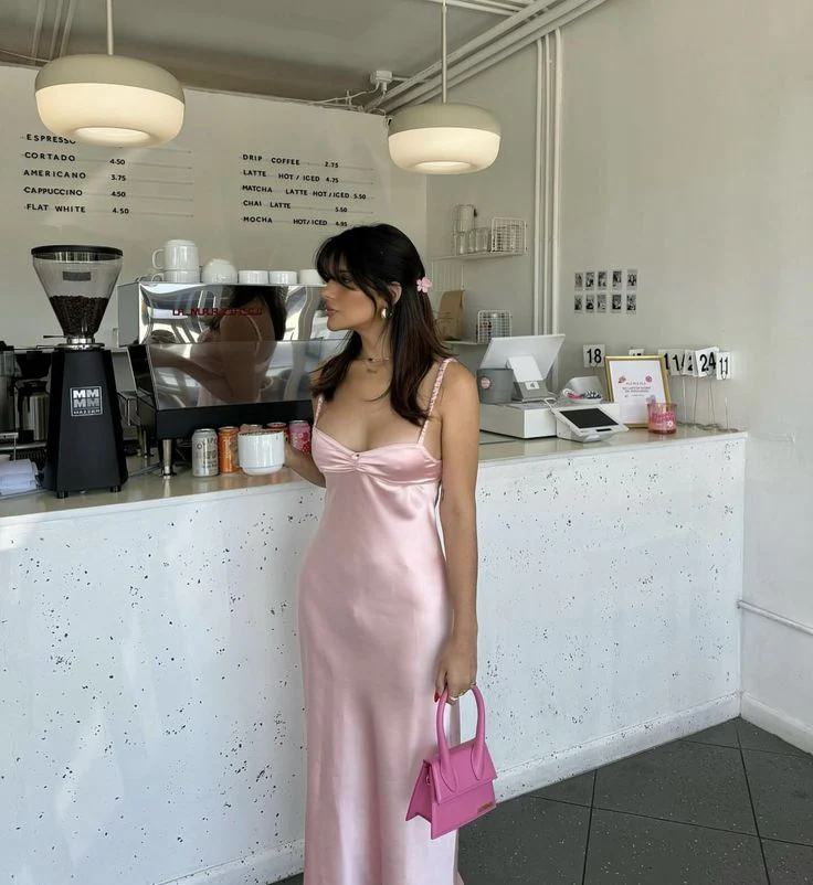Elegant Pink Satin Long Prom Dress Party Dress